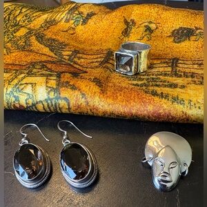 BUNDLE OF 4: SILPADA STERLING SILVER RING, SCARF, DANGLE EARRINGS & BROOCH